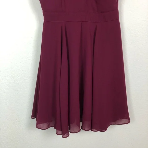 Lulus Chiffon Mini Skater Dress Burgundy Size Small Cocktail Fit & Flare - Picture 5 of 8